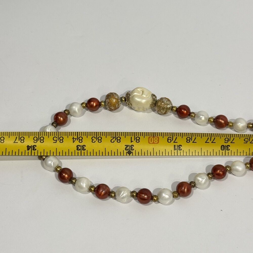 Vintage CORO Signed Faux Pearl Beaded Long Layering Necklace Cream Brown Gold - Picture 12 of 16